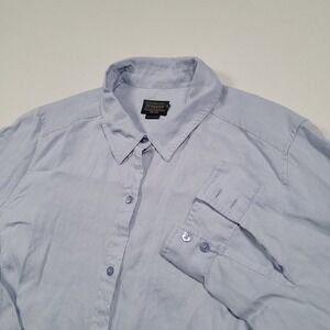 Pendleton Women Linen Button Shirt 2X Light Blue Teepee Logo Long Sleeve